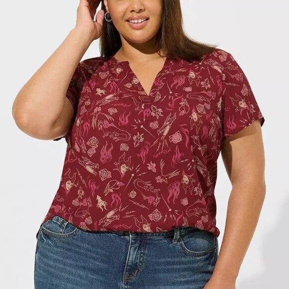 ❤️NWT VINTAGE TORRID DISNEY VILLAINS MALEFICENT GEORGETTE HIGH LOW BLOUSE PLUS - Picture 8 of 11